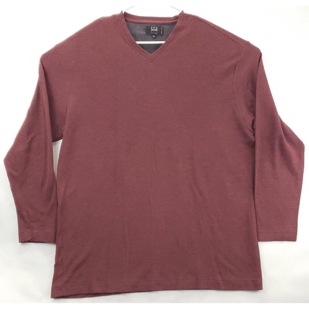 Ike Behar Sweater Mens XL Red Knitted Cotton Long Sleeve V-Neck Pullover